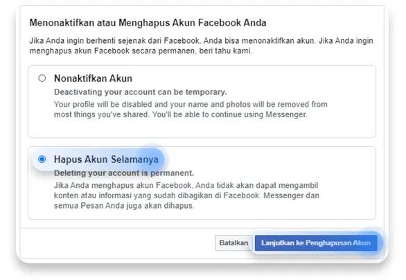 cara menghapus akun facebook secara permanen: langkah 5