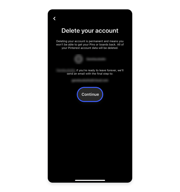 delete pinterest iphone continue