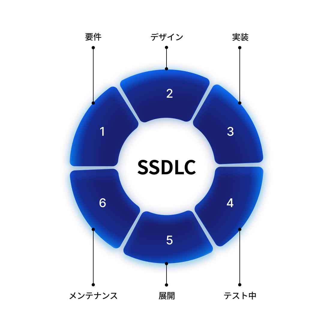 A circular visual of the secure software development lifecycle with development phases.