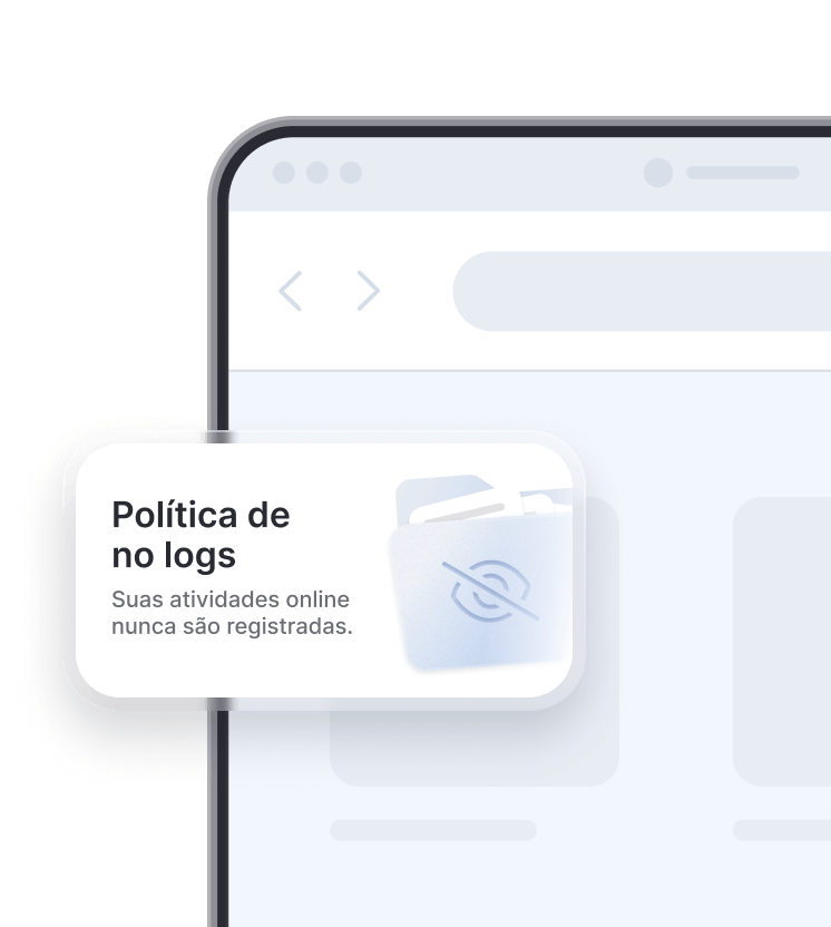 Mensagem sobre a política contra registros da NordVPN, informando que a atividade online não é registrada.