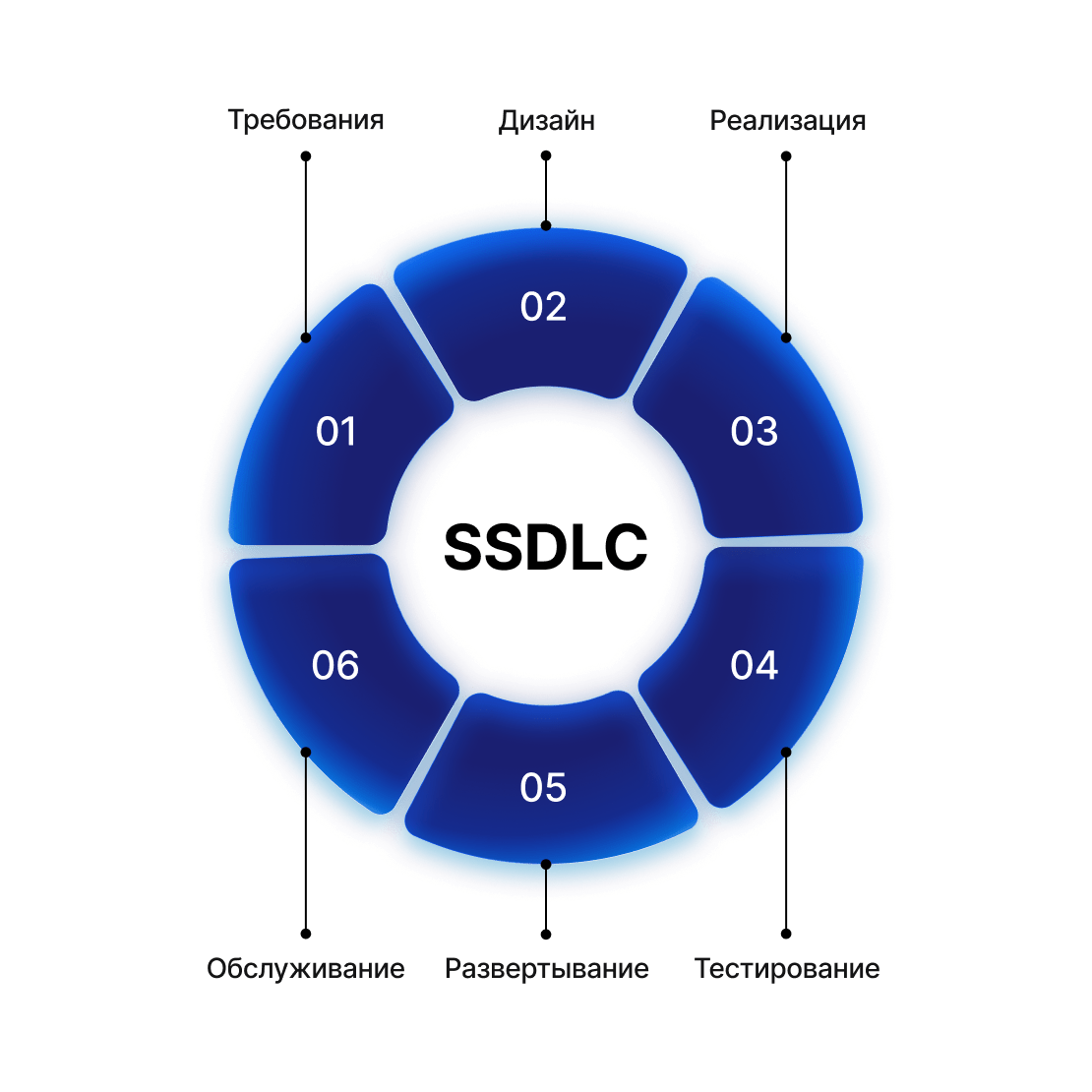 A circular visual of the secure software development lifecycle with development phases.