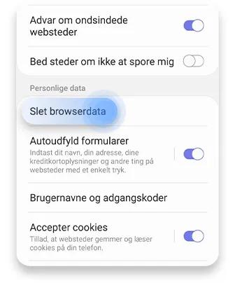 slet cookies samsung internet