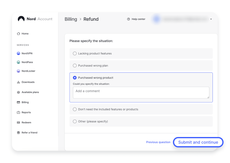 requesting nordvpn refund: step 2 and 3