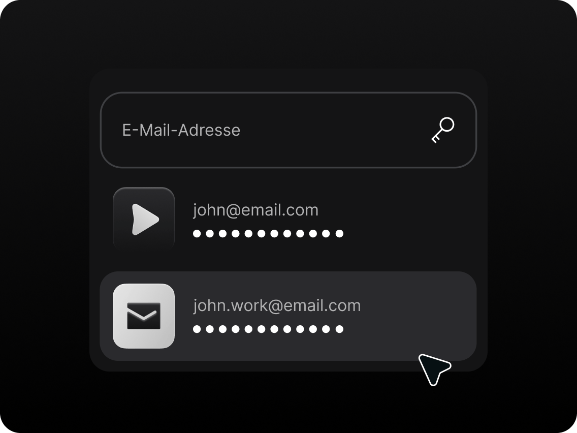 Ein Anmelde-Textfeld mit E-Mail-Adresse und Passwortvorschlägen eines Passwort-Managers