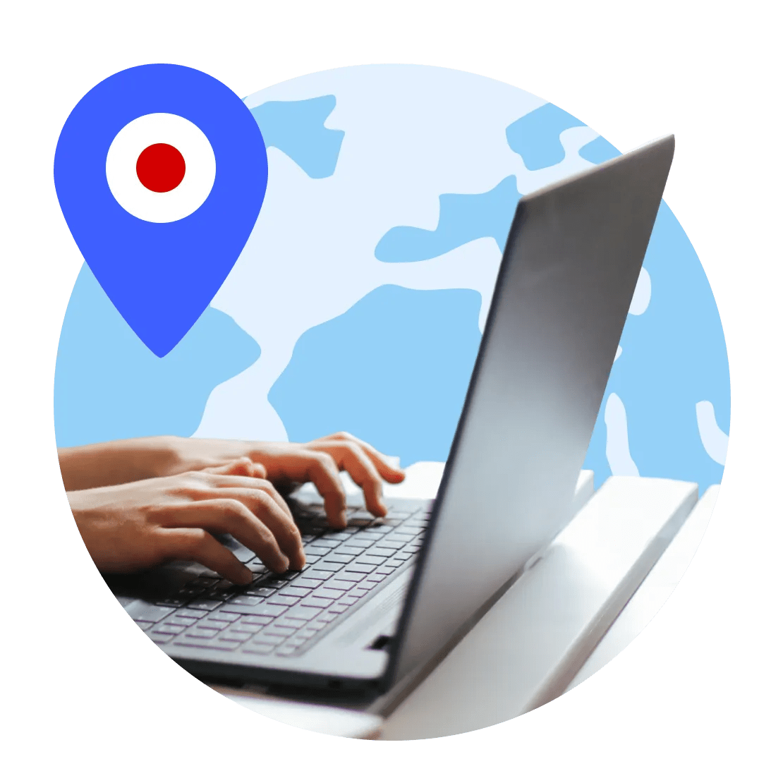 Een persoon die op zijn laptop werkt terwijl hij verbonden is met een VPN-server in Japan.