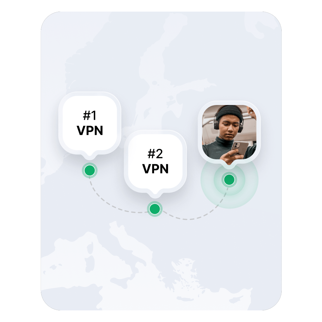 Мапа Європи з двома розташуваннями VPN-серверів.