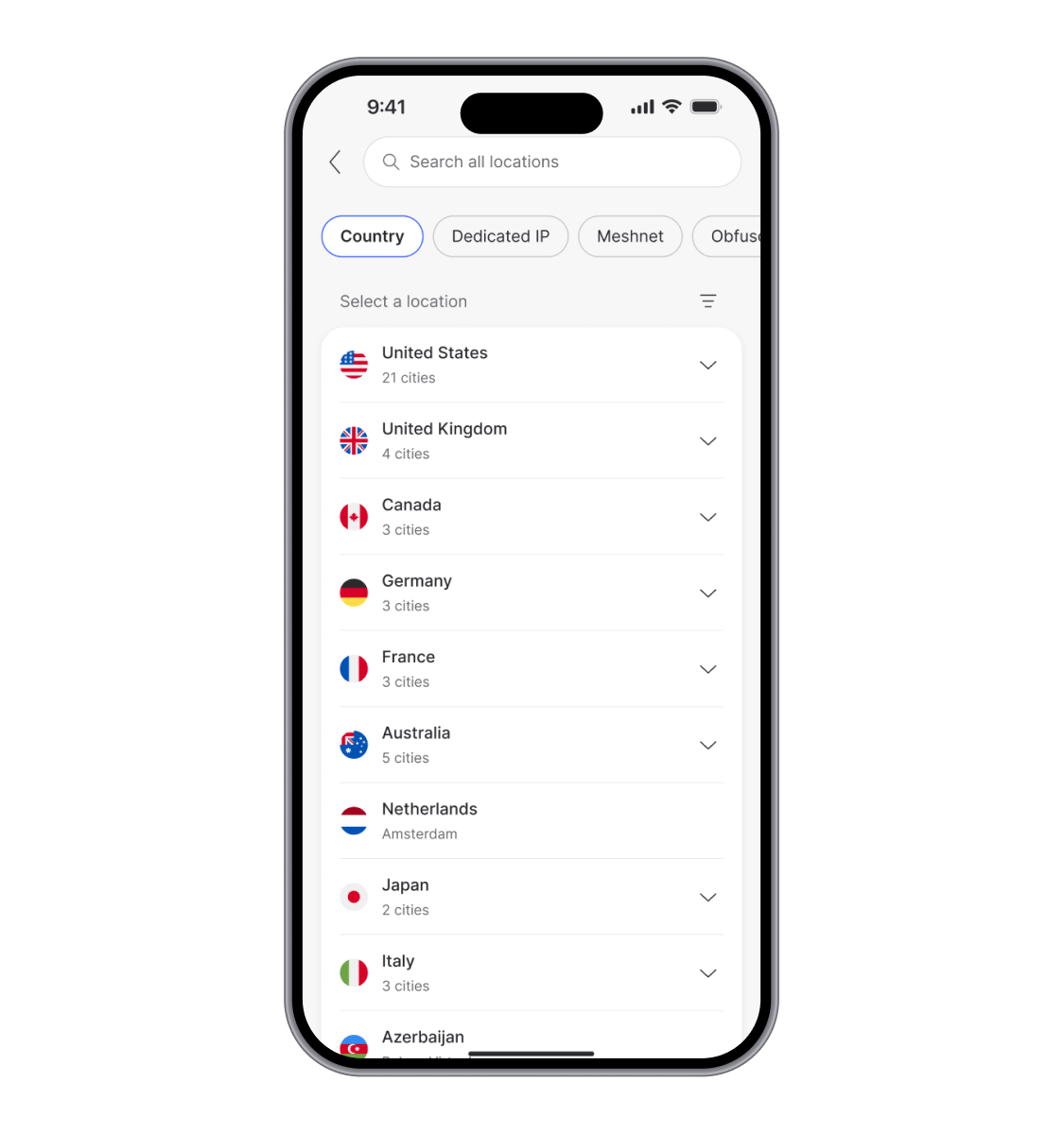NordVPN app redesign: Search