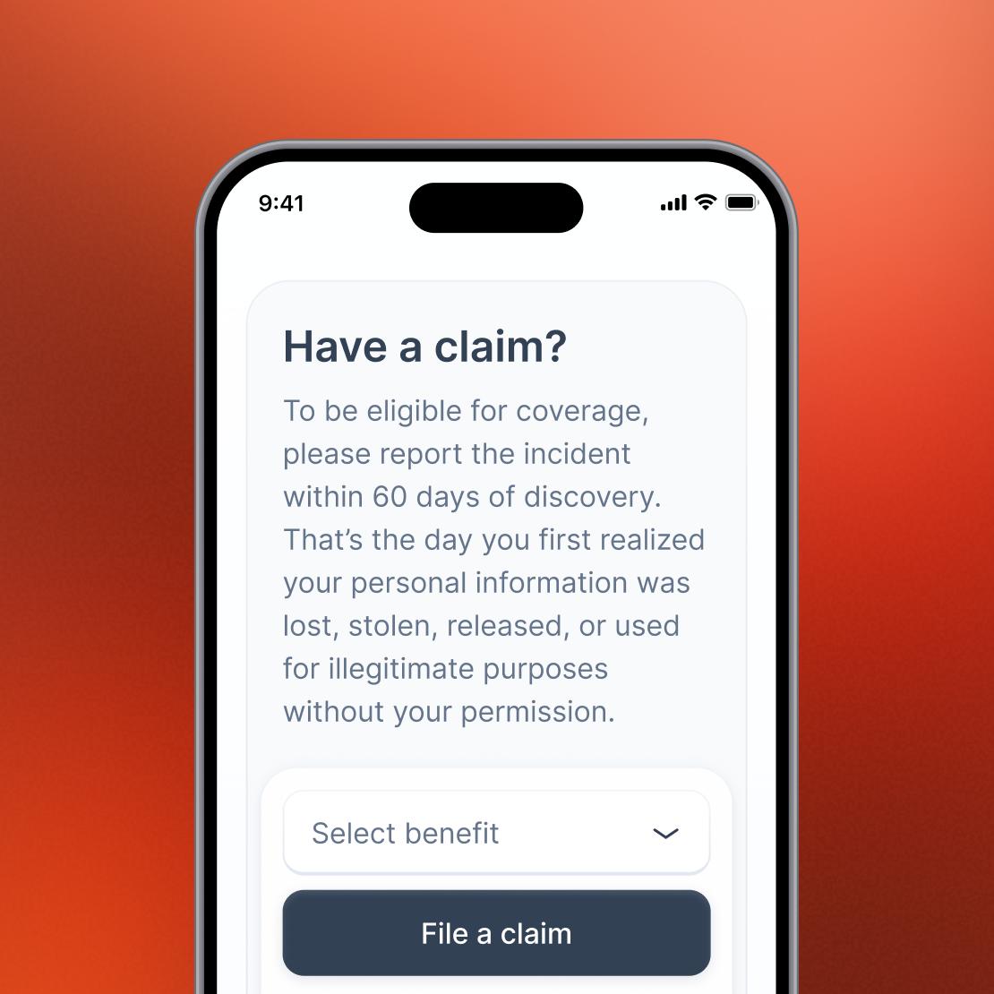 A smartphone screen with the Coveron app’s “file an insurance claim” page.