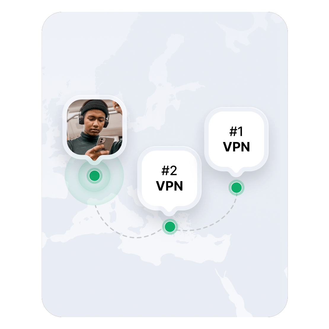 Une carte de l&#39;Europe indiquant deux emplacements de serveurs VPN.