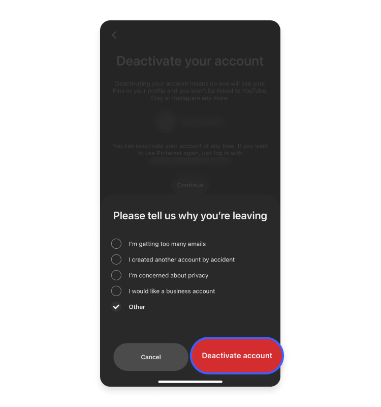 deactivate pinterest account iphone deactivate