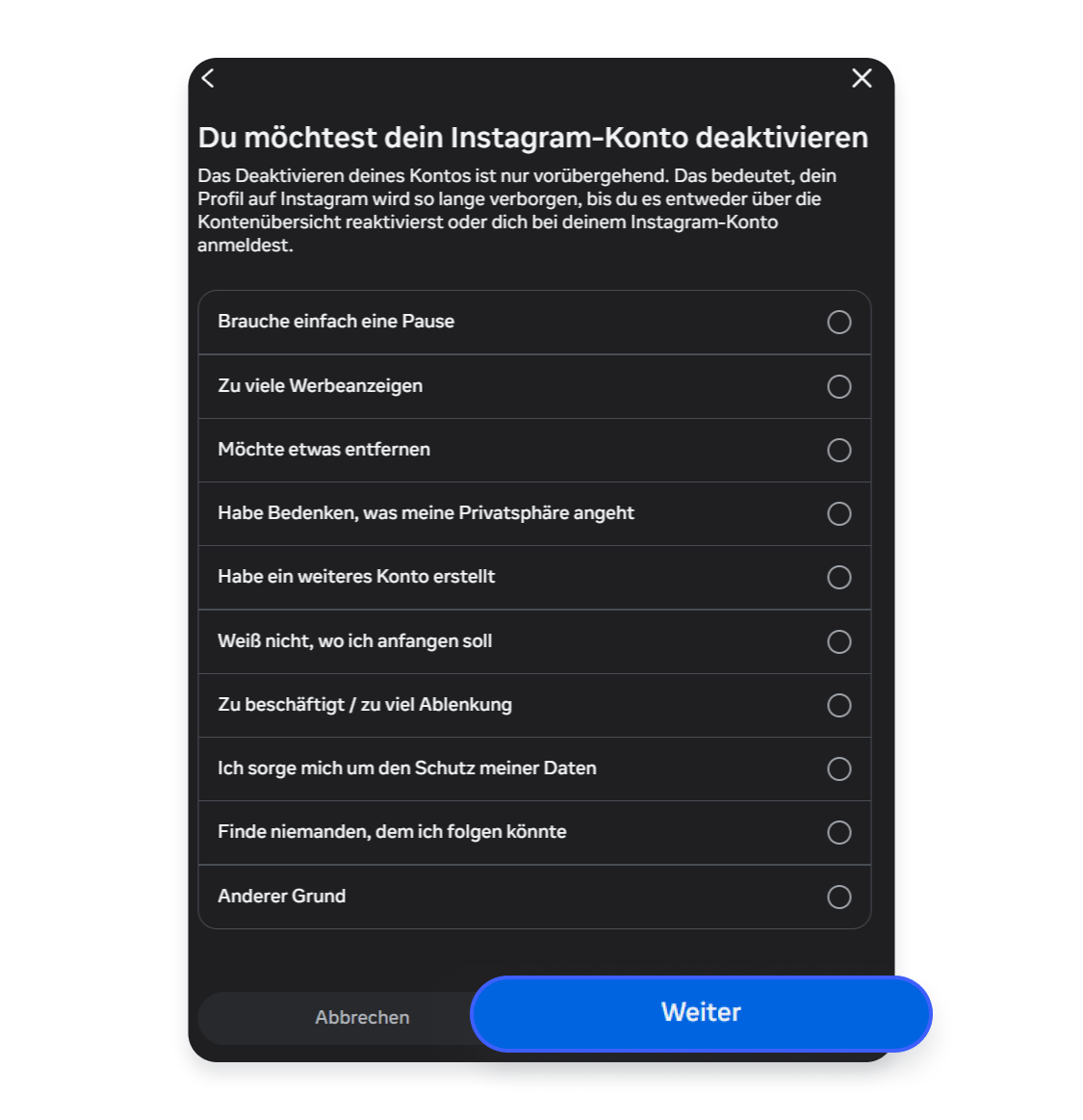Instagram-Account löschen 16