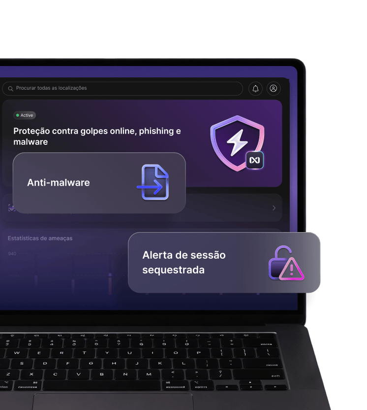 Um computador portátil com o ecrã do antivírus de última geração da NordVPN ativo.