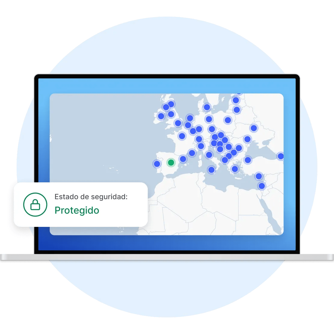 Un portátil con la aplicación de NordVPN abierta y conectada a un servidor en Estados Unidos.