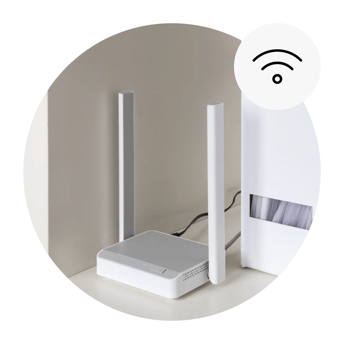 帶有 Wi-Fi 連線符號的家用路由器。