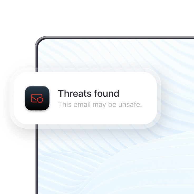 NordVPN 電郵防護功能顯示的不安全電子郵件警告。