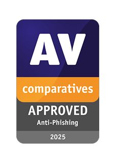 شارة مكافحة التصيد الاحتيالي من AV-Comparatives الممنوحة لـ NordVPN في عام 2025.
