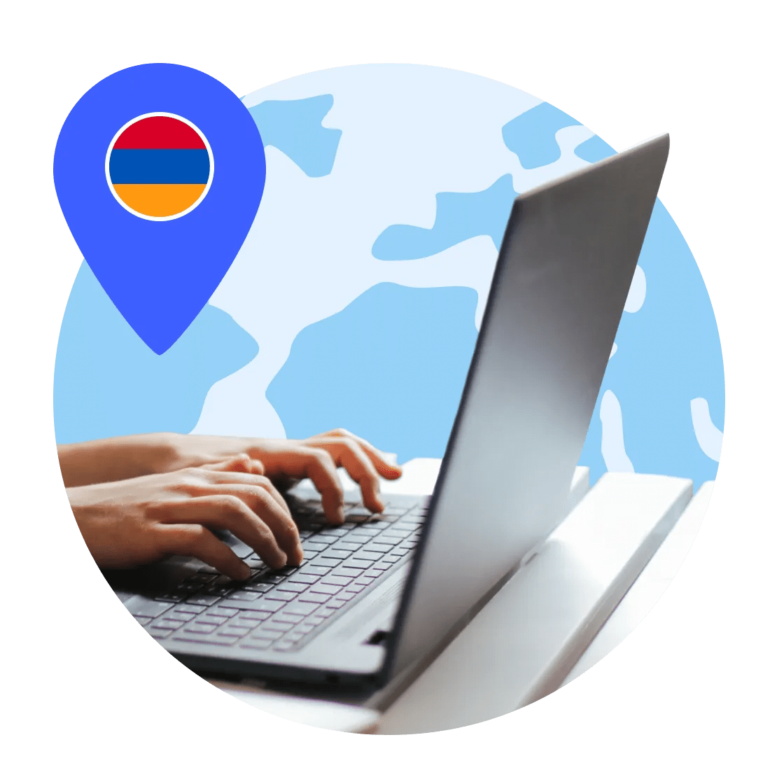 A laptop connected to a server for Armenia.