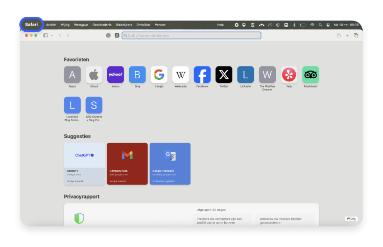 Safari menu