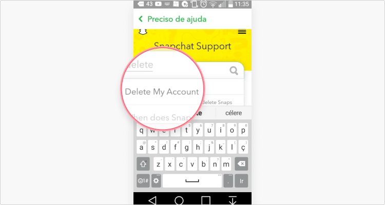 Eliminar conta de Snapchat em Android ou iPhone: passo nº4