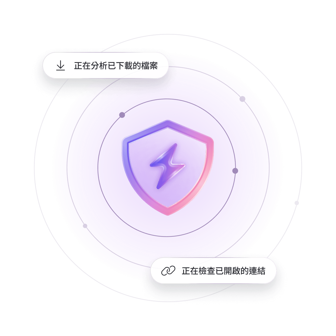 NordVPN 新一代防毒工具標誌，搭配描述不同功能的文字片段。