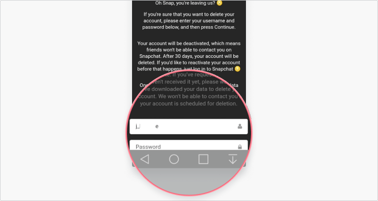 Eliminar conta de Snapchat em Android ou iPhone: passo nº6