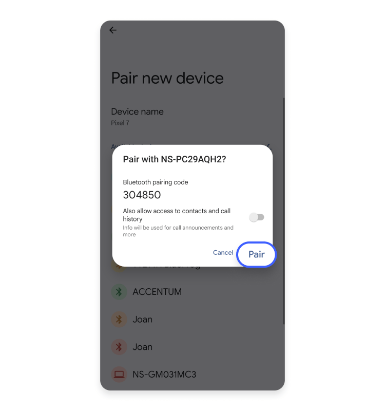 Android phone to a Windows computer using Bluetooth: step 7.2