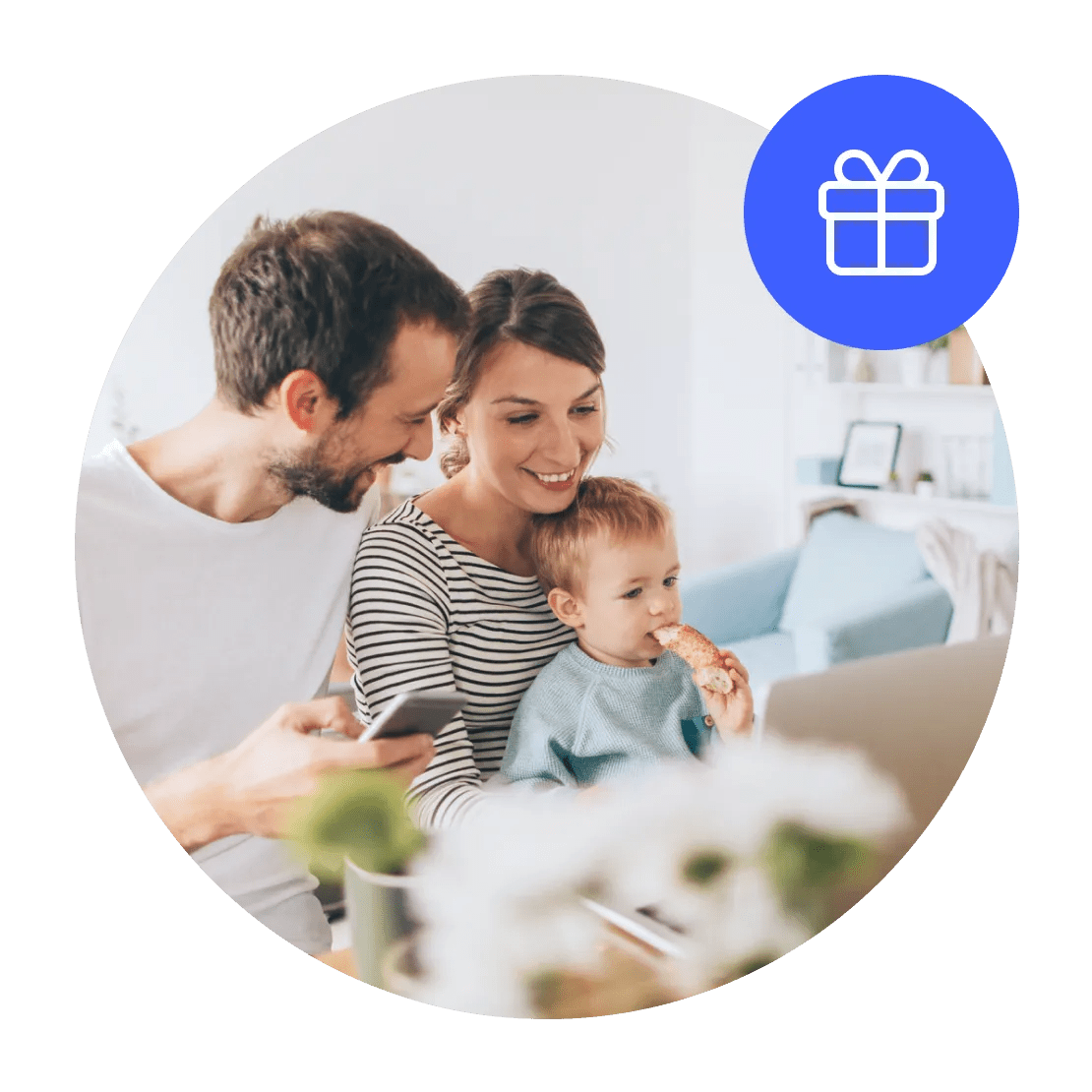 A family using a tablet together.