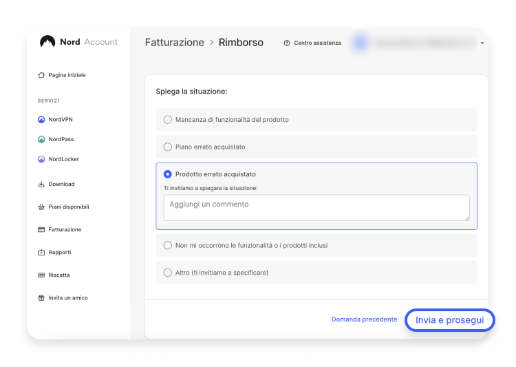 Come chiedere un rimborso su NordVPN: passo 3, 4