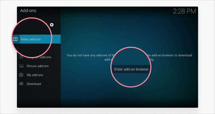 Find the Kodi Video add-ons tab 2
