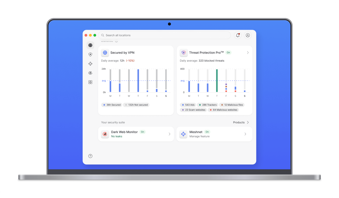 Desktop app redesign: Threat protection statistics