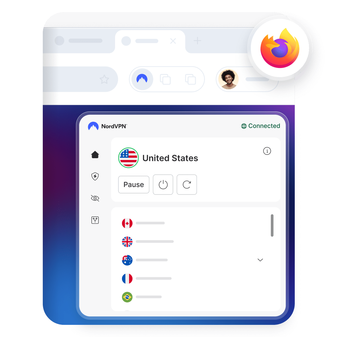 A computer screen showing a VPN for the Firefox browser to enhance online privacy