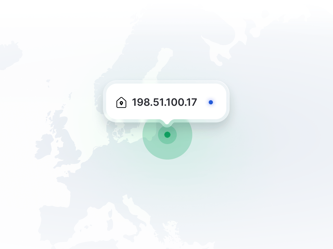 Žemėlapis, kuriame rodoma priskirtojo IP adreso vieta.