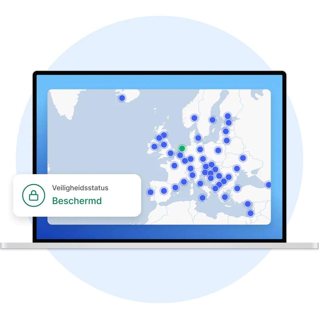 Een laptop met de app van NordVPN geopend, verbonden met een server in de Verenigde Staten.