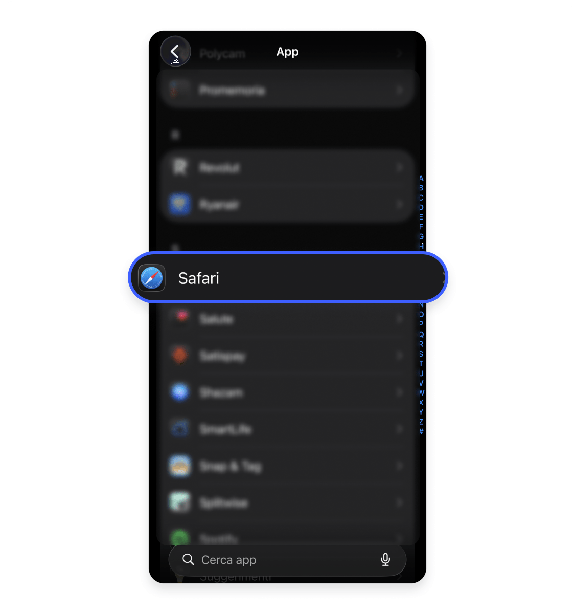 Safari dall&#39;elenco app