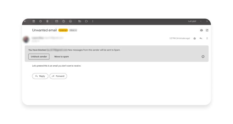 block emails in gmail - blocking confirmation