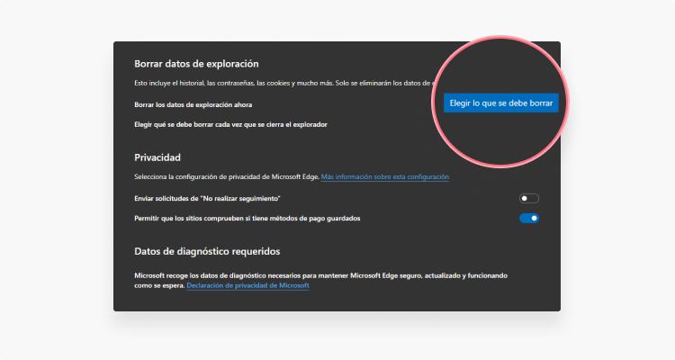 borrar cache Edge: paso 3