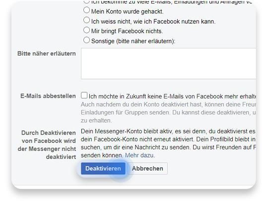 Facebook deaktivieren: Schritt 6