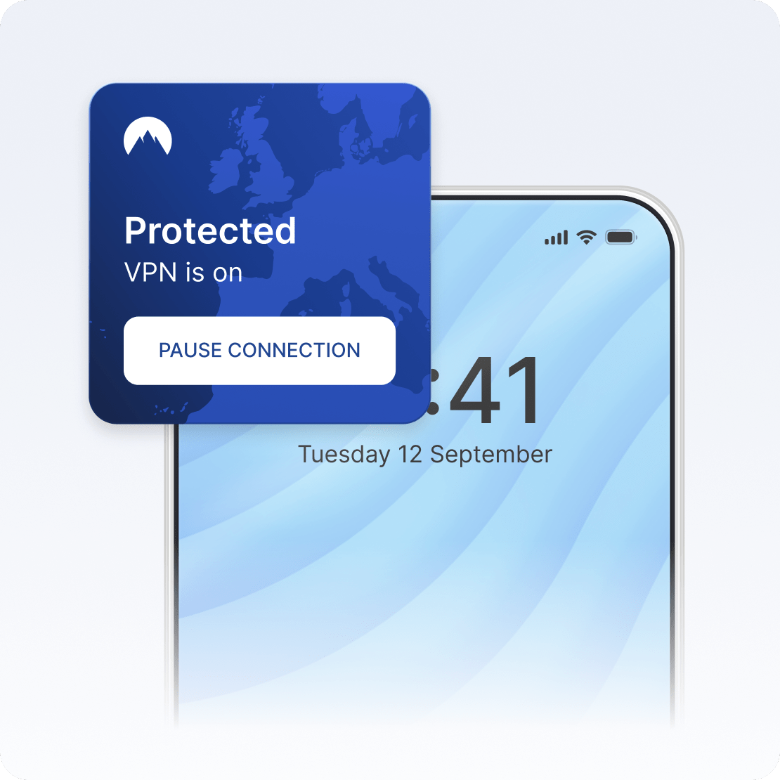 A smartphone with Mobile VPN enabled, showing that the device is protected and secure.
