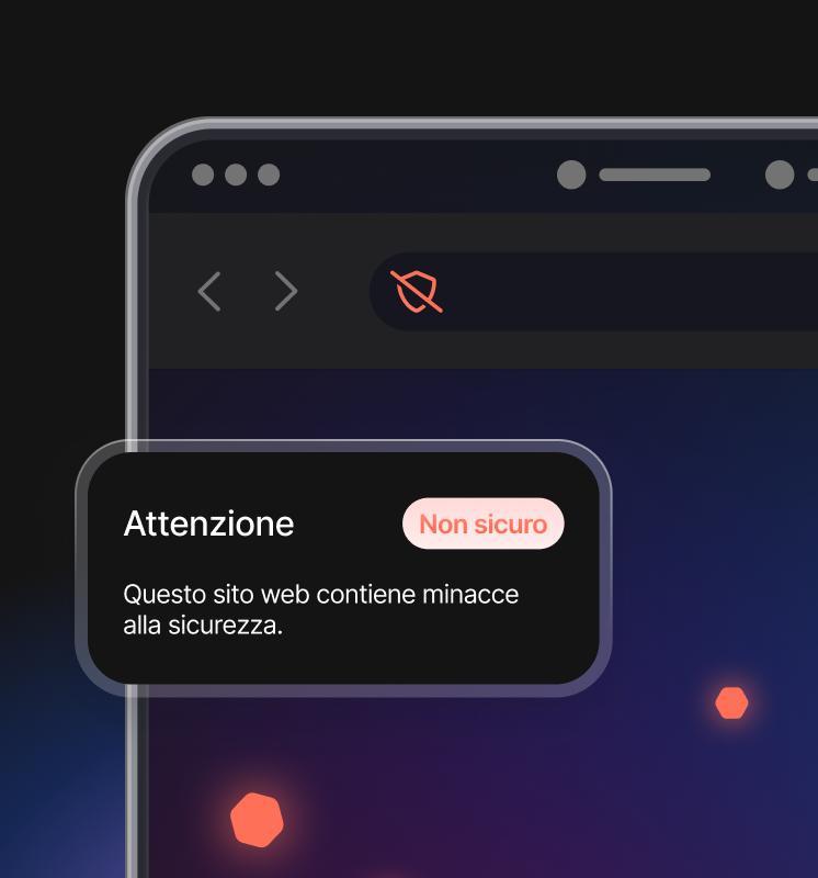 Una schermata del browser che mostra l&#39;antivirus di ultima generazione bloccare un sito web pericoloso.