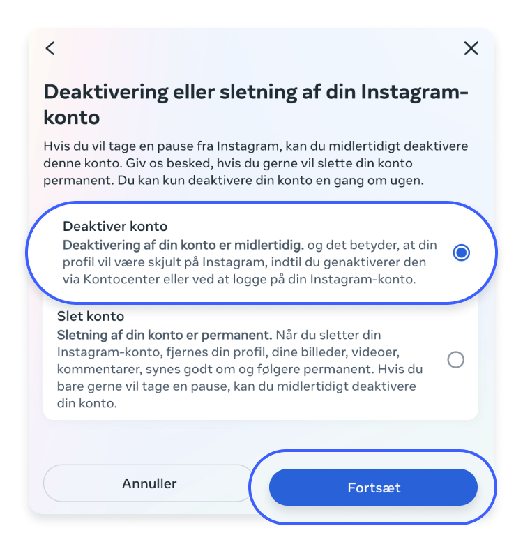 Deaktiver konto
