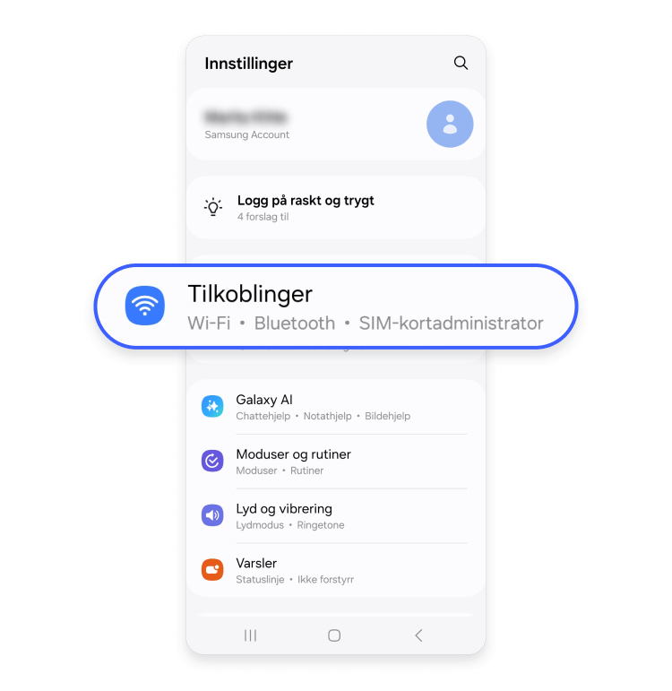 Android-innstillinger og -tilkoblinger