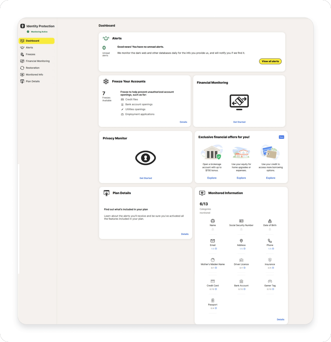LifeLock dashboard