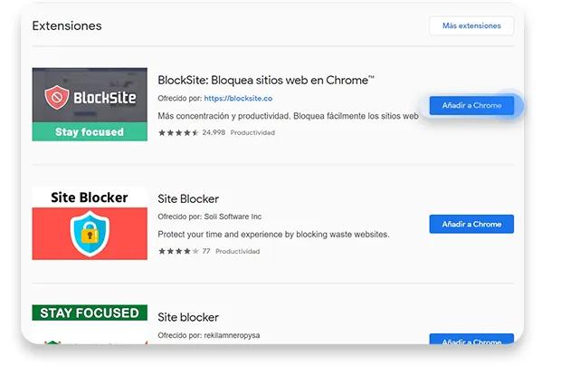 Chrome extensión BlockSite.