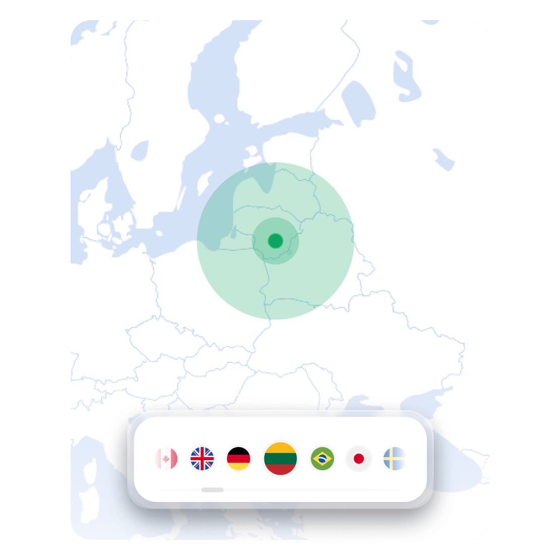 „NordVPN“ žemėlapyje rodomos serverių vietos, skirtos pakeisti virtualią buvimo vietą.