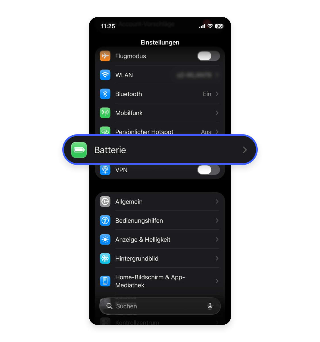 So überprüfst du die Batterienutzung auf dem iPhone, um auf Viren zu prüfen: Schritt 1.