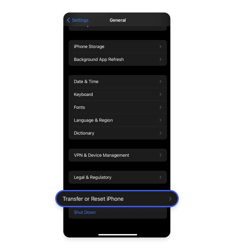 Transfer or reset iPhone