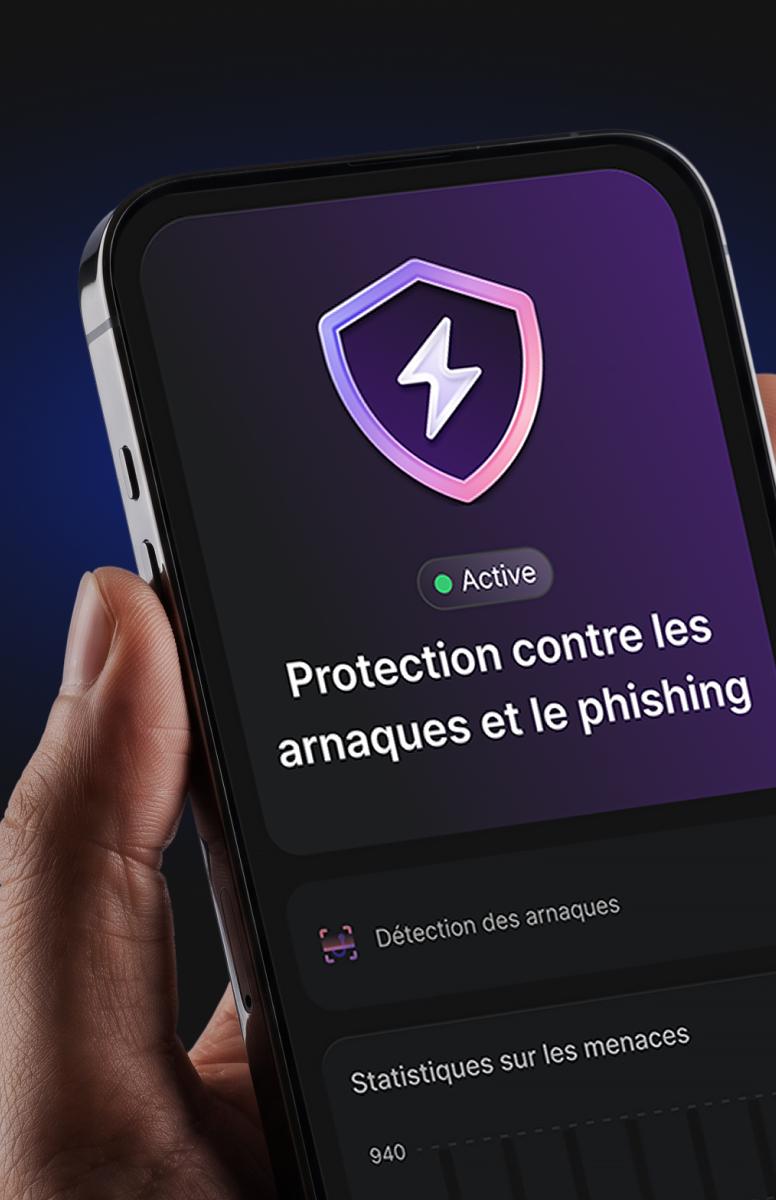 Un smartphone avec la protection contre les arnaques et le phishing de NordVPN mise en évidence.