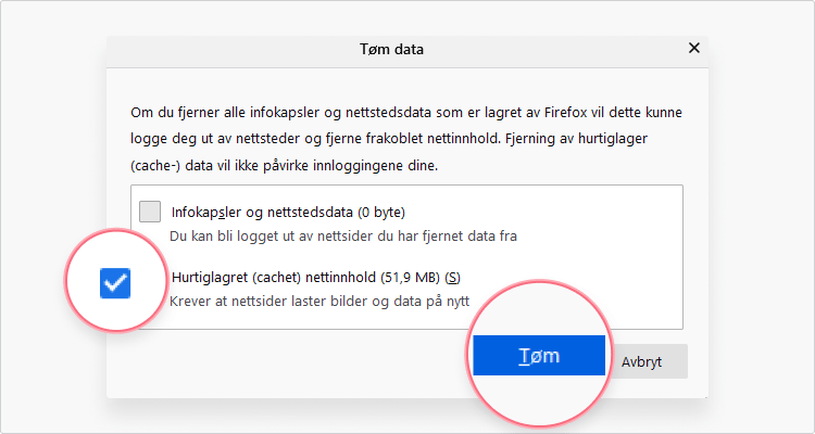 slette cache Firefox: trinn 5