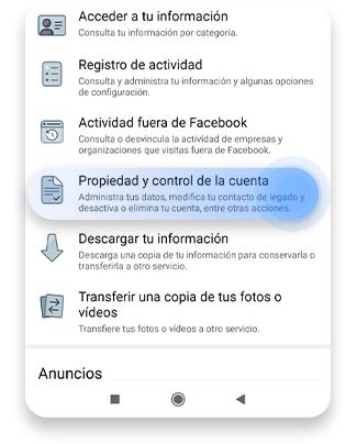 cómo eliminar la cuenta de Facebook desde móvil: paso 3