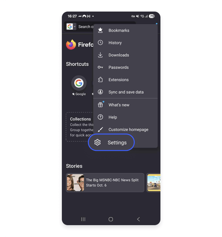 Mozilla Firefox Android app step 1